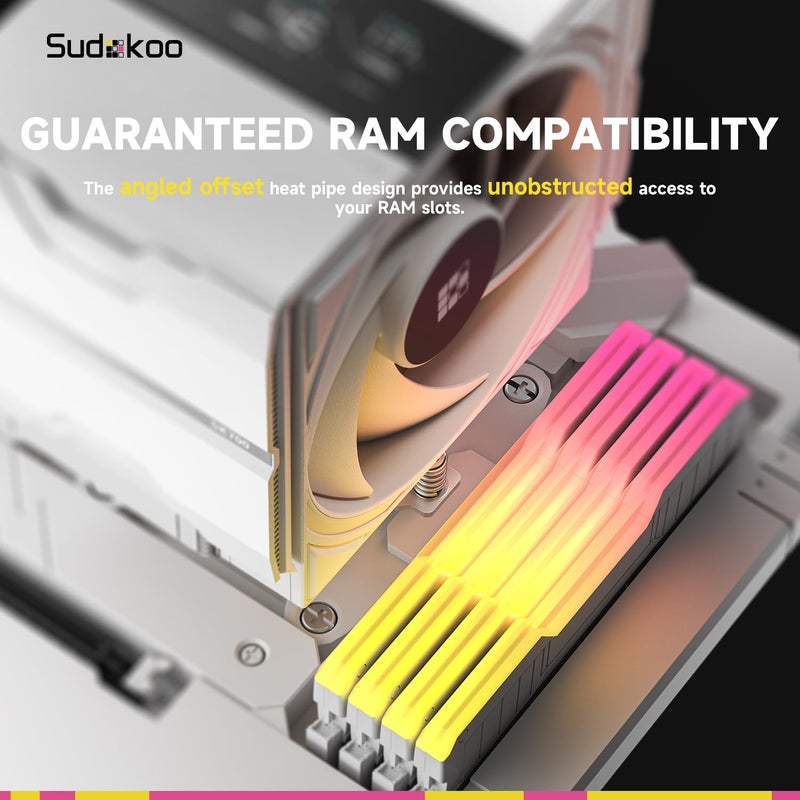 Sudokoo مبرد وحدة المعالجة المركزية SK700V الأبيض AM5: مبرد هواء لوحدة المعالجة المركزية مع 7 أنابيب حرارية وعرض رقمي حصري لـ AM5 - تبريد PC ببرج واحد مع مروحة هادئة FDB PWM بحجم 120 مم وتركيب قفل L-Rail - Image 5